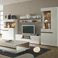 Thumbnail for Low Wide White Gloss and Natural Oak Trim TV Unit