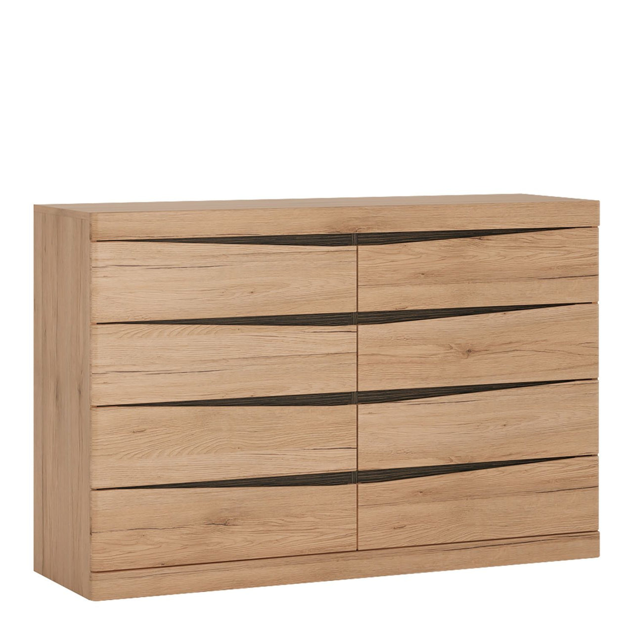 Traditional Dark Oak Trim 8 Drawer Chest With Unique Metal Handles