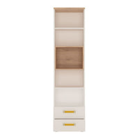 Thumbnail for Kids Tall Slim Narrow Light Oak and White High Gloss 2 Drawer Bookcase