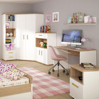 Thumbnail for Kids Tall Slim Narrow Light Oak and White High Gloss 2 Drawer Bookcase