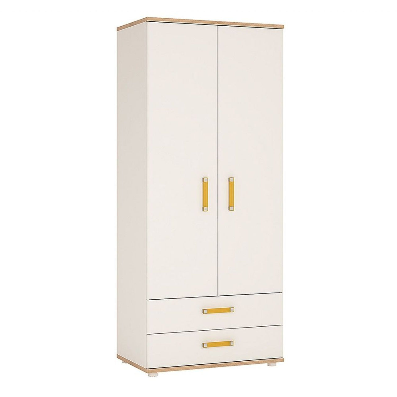 Kids Corner 2 Door 2 Drawer Wardrobe Light Oak White High Gloss