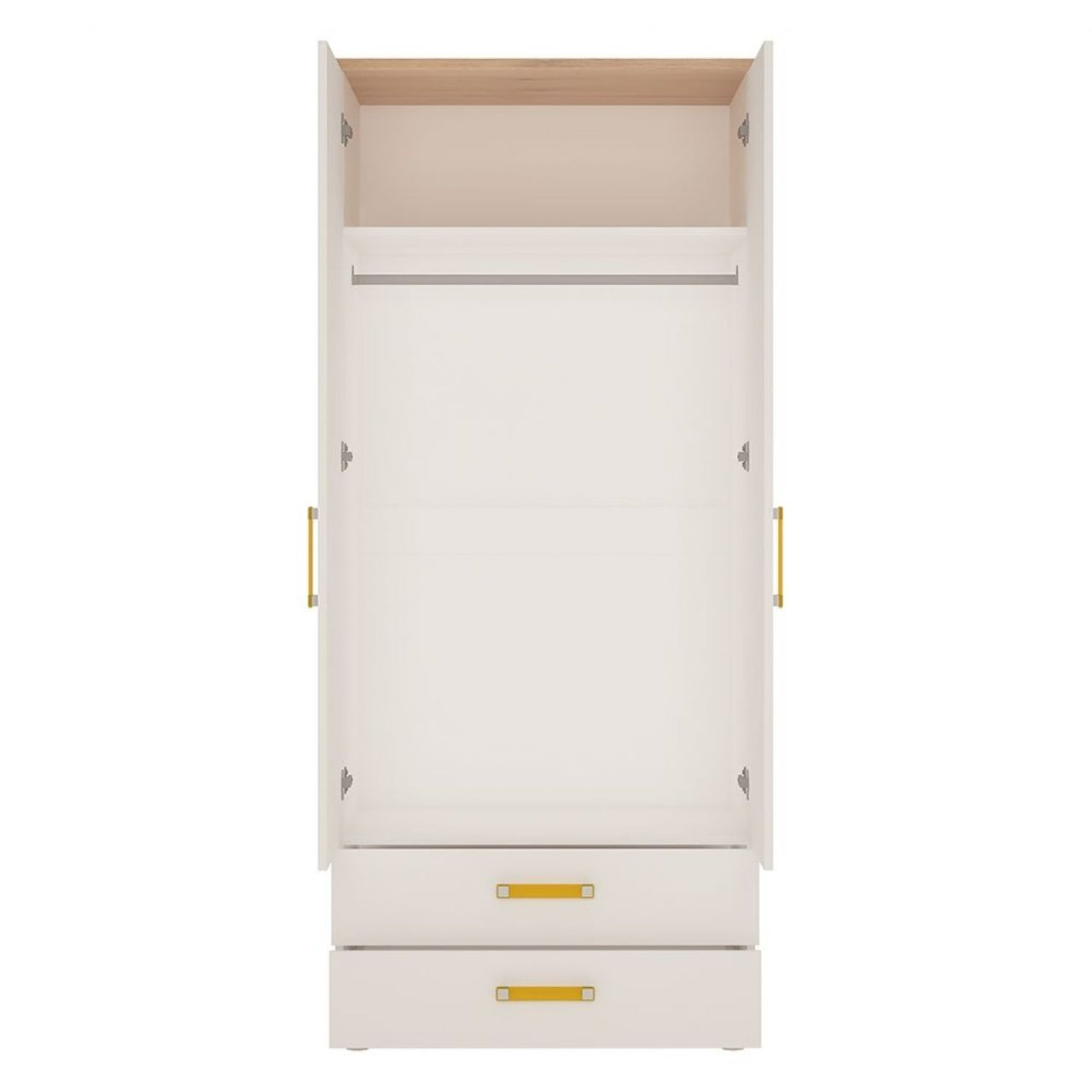 Kids Corner 2 Door 2 Drawer Wardrobe Light Oak White High Gloss