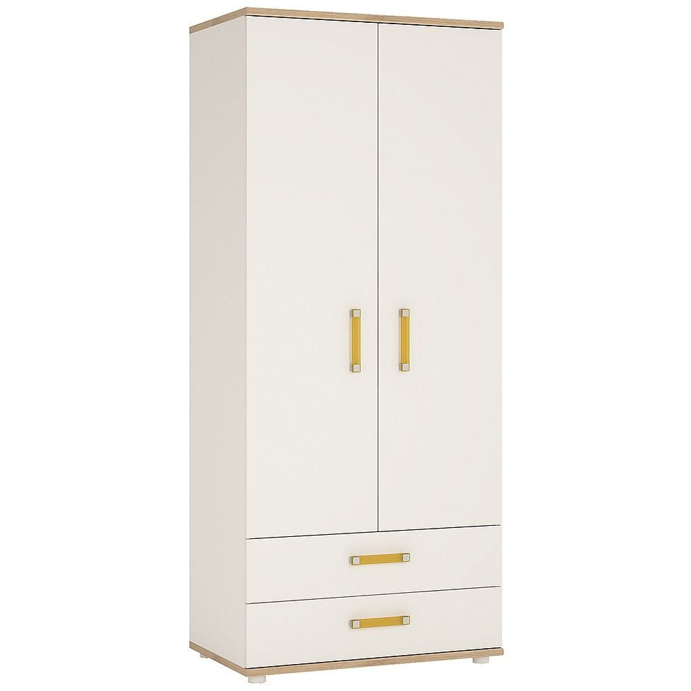 Kids Corner 2 Door 2 Drawer Wardrobe Light Oak White High Gloss