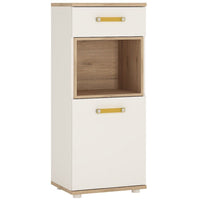 Thumbnail for Kids Oak and White High Gloss 1 Door 1 Drawer Narrow Cabinet Cupboard