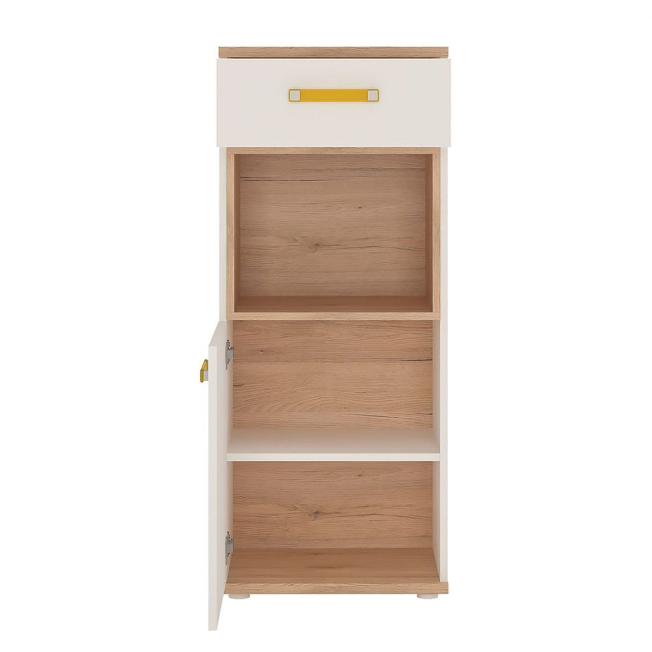 Kids Oak and White High Gloss 1 Door 1 Drawer Narrow Cabinet Cupboard