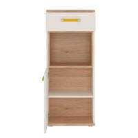 Thumbnail for Kids Oak and White High Gloss 1 Door 1 Drawer Narrow Cabinet Cupboard