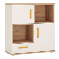 Thumbnail for Kids White High Gloss Light Oak Trim 2 Door 1 Drawer Cupboard 2 Open Shelves