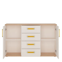 Thumbnail for Kids White High Gloss 2 Door 4 Drawer Sideboard With Orange Bar Handles