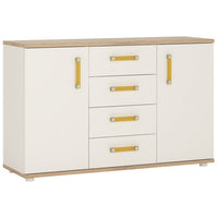 Thumbnail for Kids White High Gloss 2 Door 4 Drawer Sideboard With Orange Bar Handles