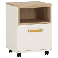 Thumbnail for Kids Light Oak and White High Gloss 1 Door Mobile Chest Open Shelf Orange Handle