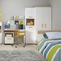 Thumbnail for Kids Light Oak and White High Gloss 1 Door Mobile Chest Open Shelf Orange Handle