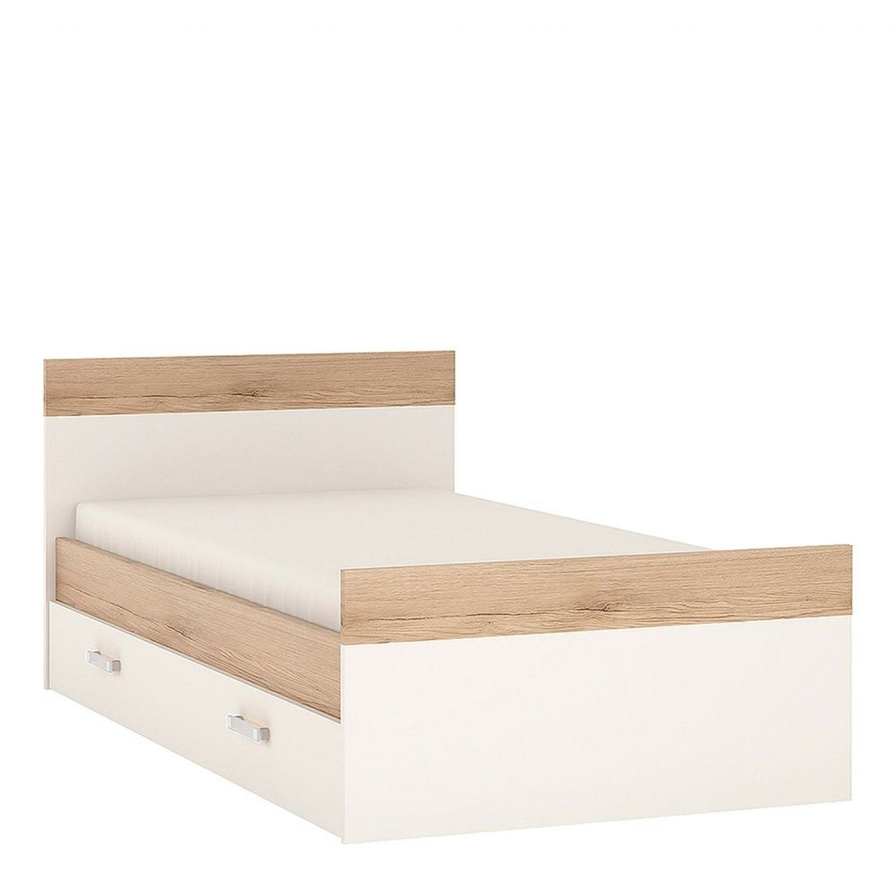 Kids White and Light Oak 3ft 2 Drawer Single Bed With Metal Handles