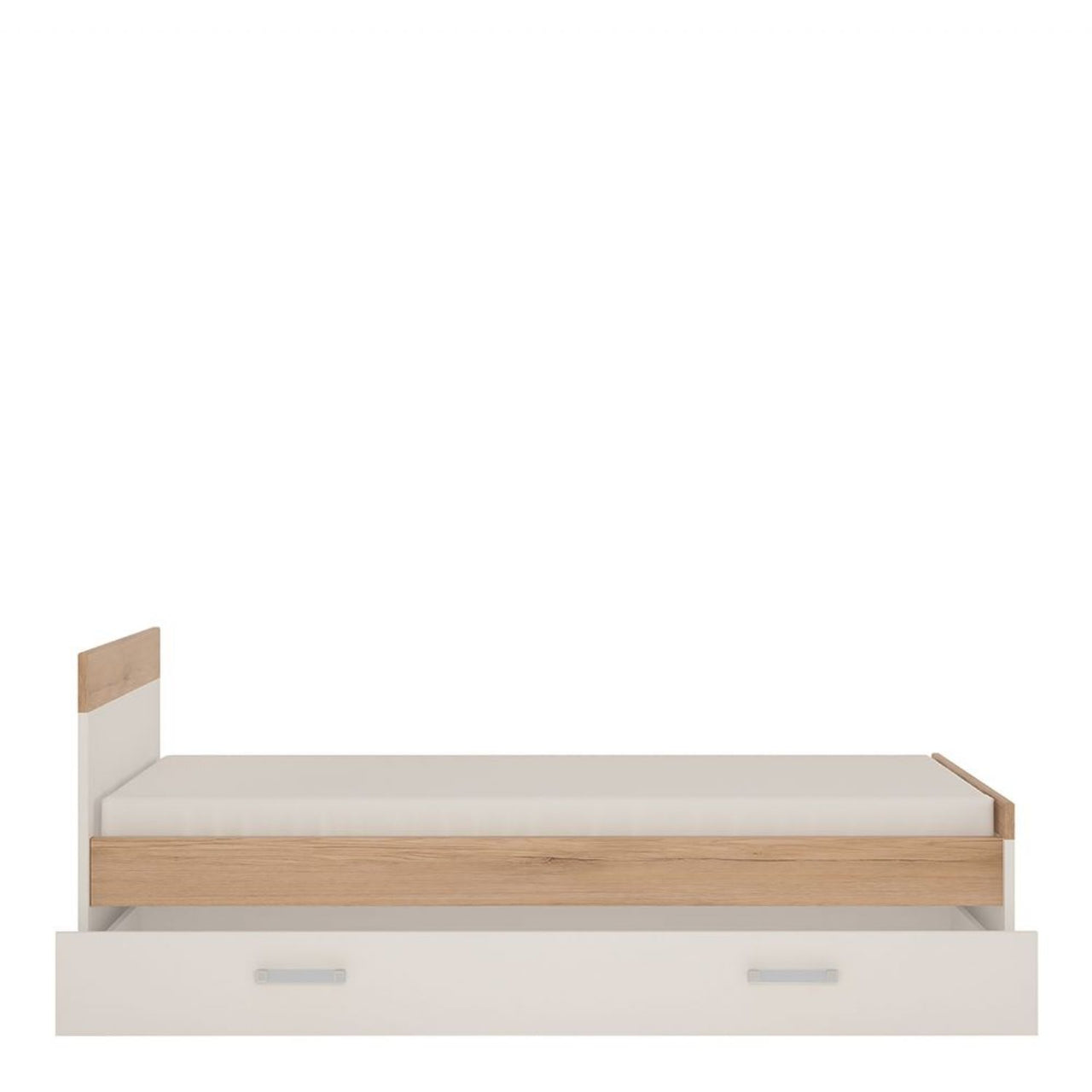 Kids White and Light Oak 3ft 2 Drawer Single Bed With Metal Handles