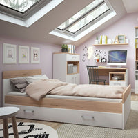 Thumbnail for Kids White and Light Oak 3ft 2 Drawer Single Bed With Metal Handles