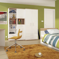 Thumbnail for Kids White and Light Oak 3ft 2 Drawer Single Bed With Metal Handles