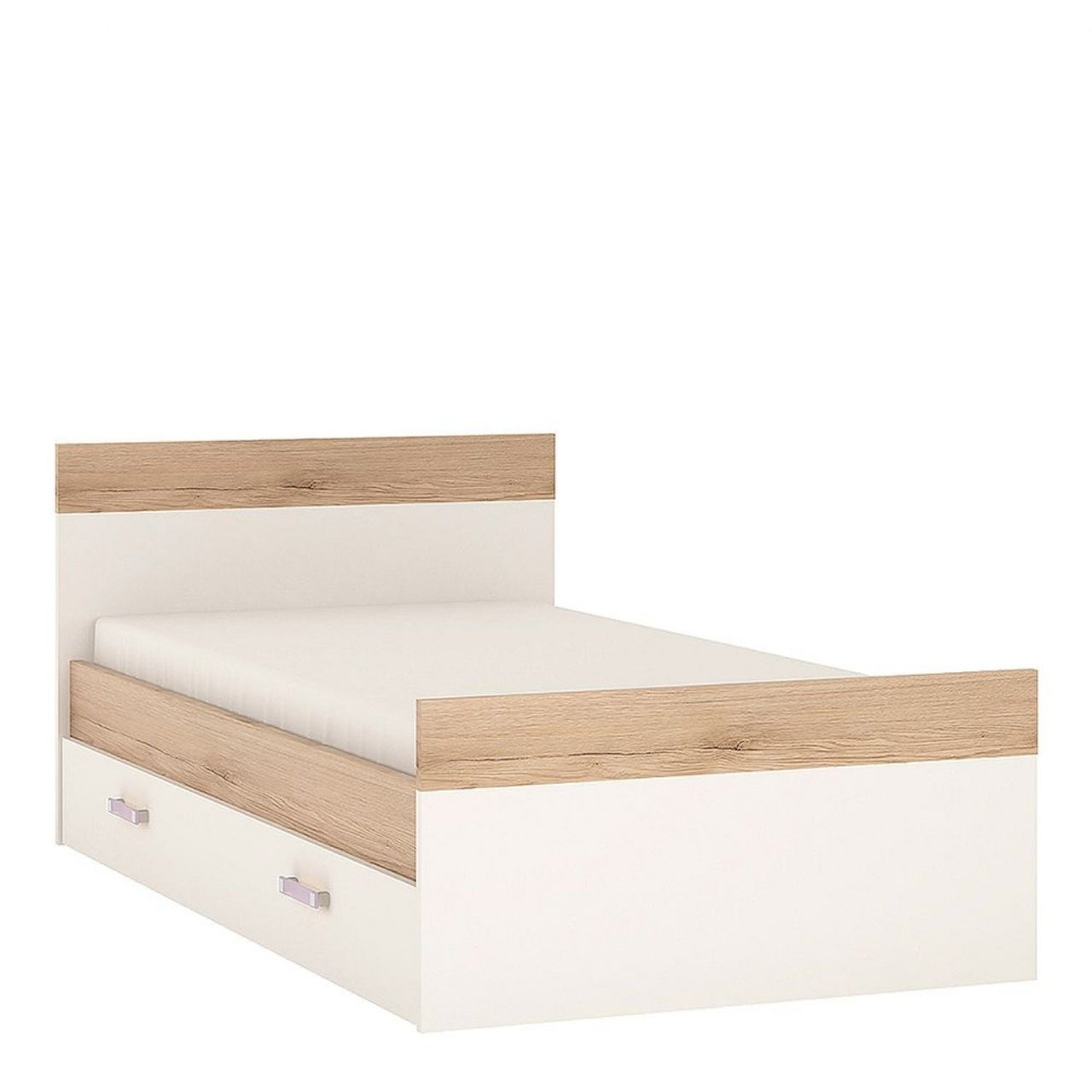 Kids White High Gloss Light Oak 3ft Single Bed With Under Drawer