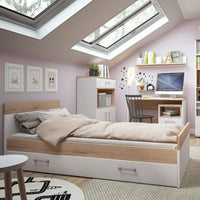 Thumbnail for Kids White High Gloss Light Oak 3ft Single Bed With Under Drawer