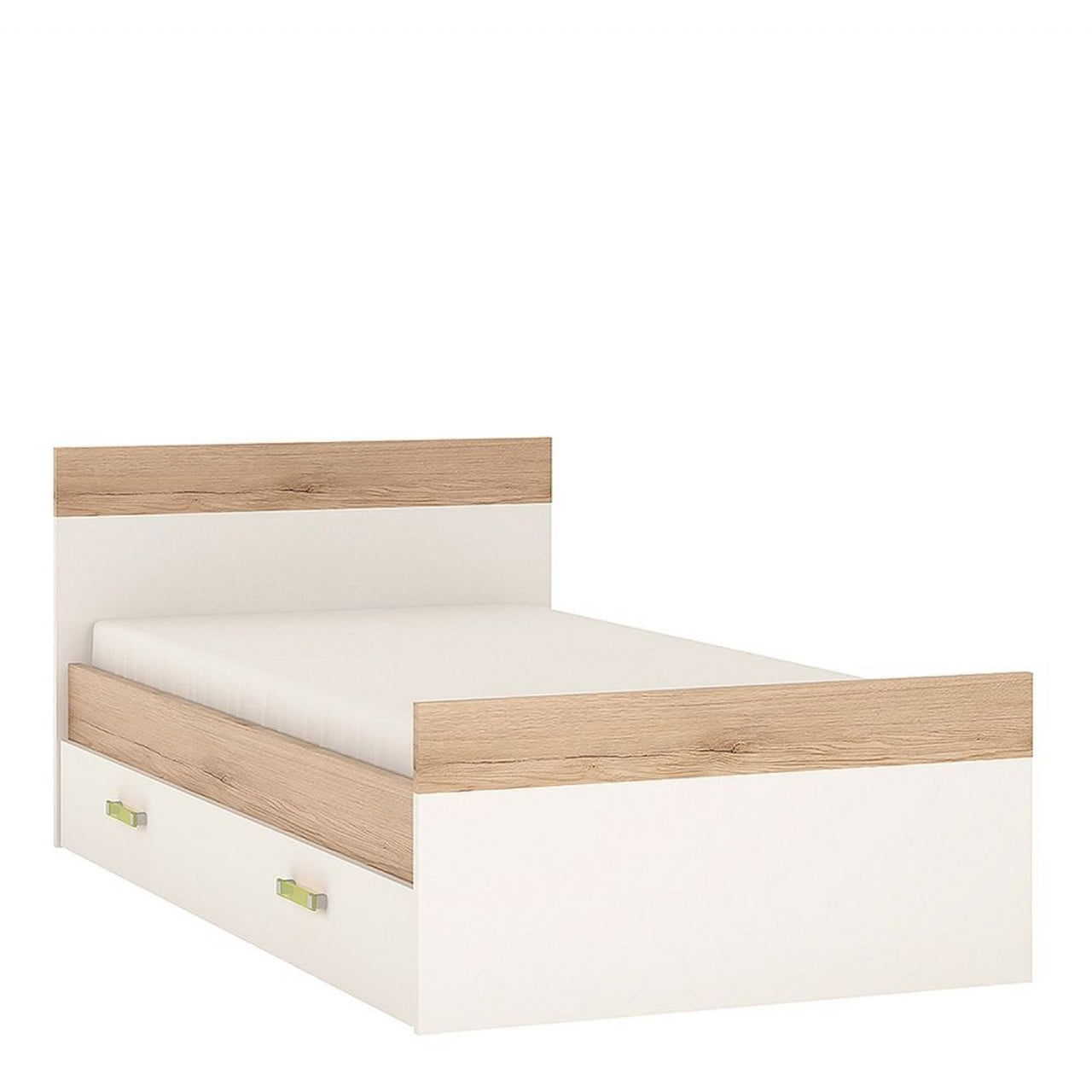 Kids White High Gloss Light Oak 3ft Single Bed With Under Drawer