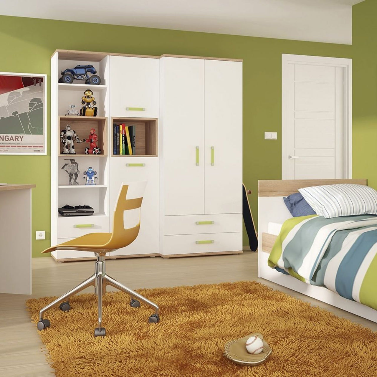 Kids White High Gloss Light Oak 3ft Single Bed With Under Drawer