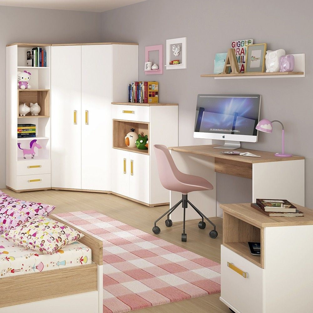 Kids Oak and White High Gloss 1 Door 1 Drawer Narrow Cabinet Cupboard