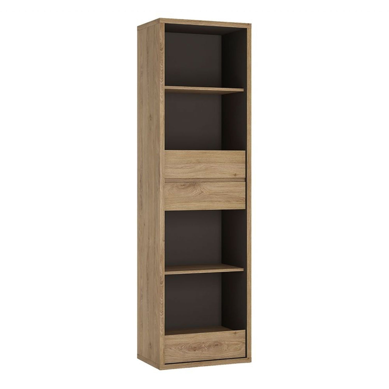 Oak and Black Tall Narrow 3 Drawer Home Office Bookcase