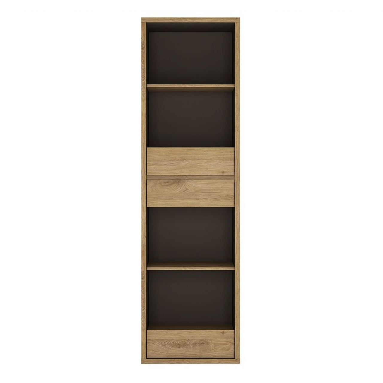 Oak and Black Tall Narrow 3 Drawer Home Office Bookcase