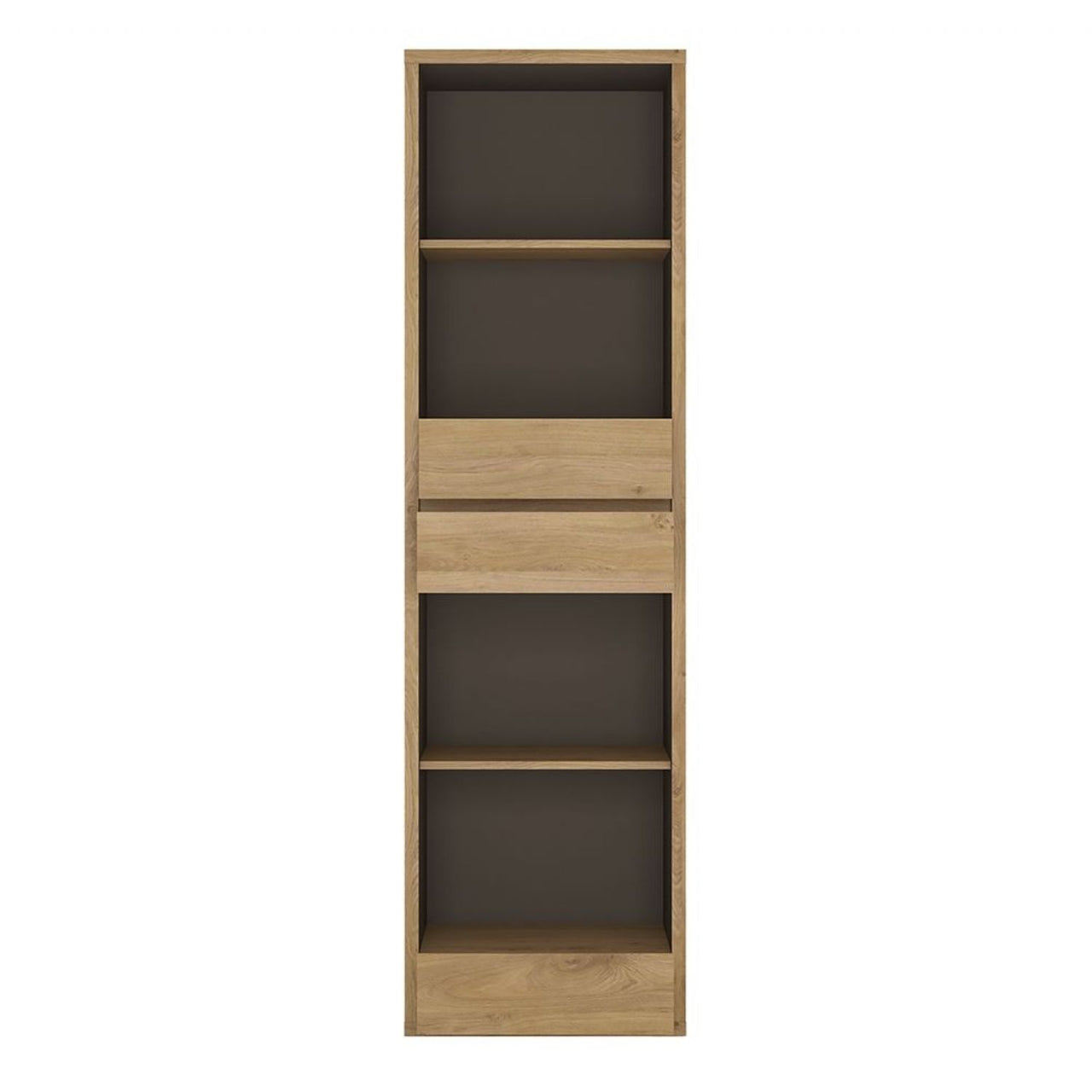 Oak and Black Tall Narrow 3 Drawer Home Office Bookcase