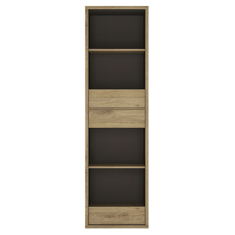 Oak and Black Tall Narrow 3 Drawer Home Office Bookcase