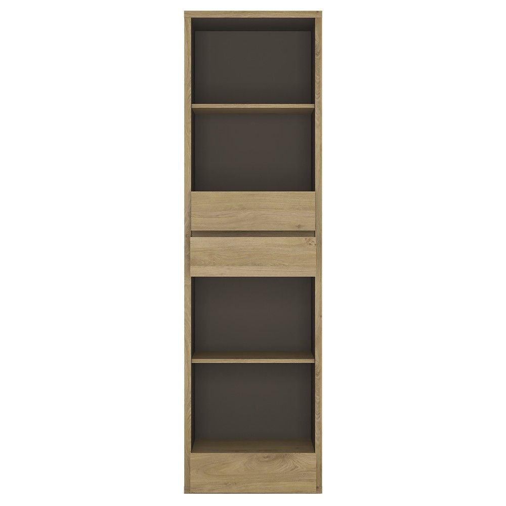 Oak and Black Tall Narrow 3 Drawer Home Office Bookcase