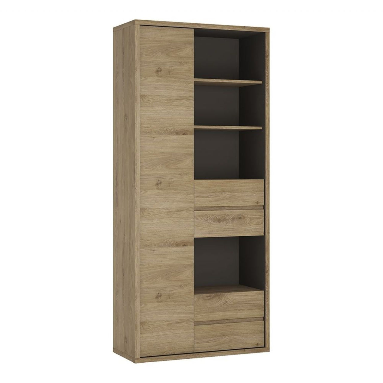 Traditional Tall Oak Finish 4 Drawer 1 Door Bookcase