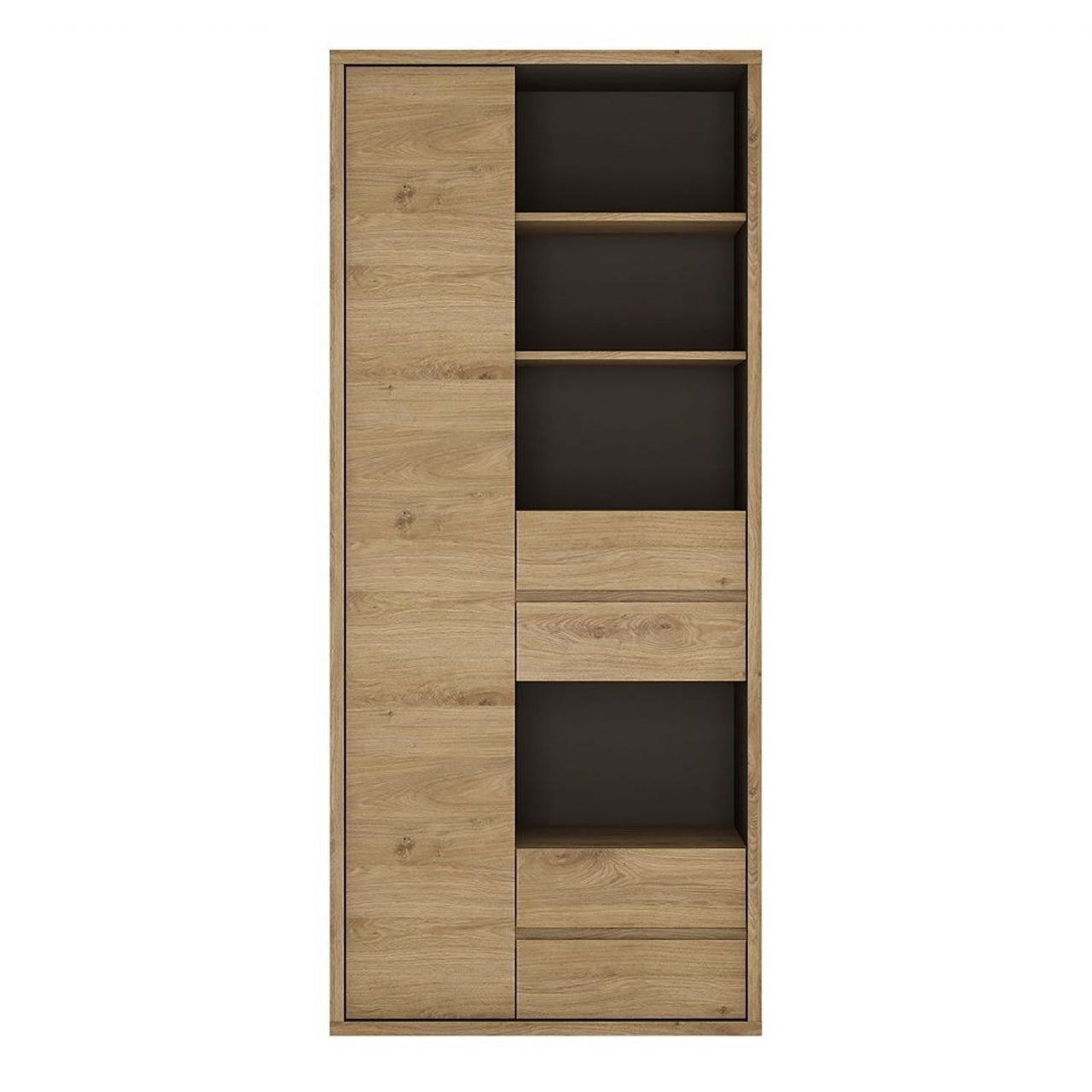 Traditional Tall Oak Finish 4 Drawer 1 Door Bookcase