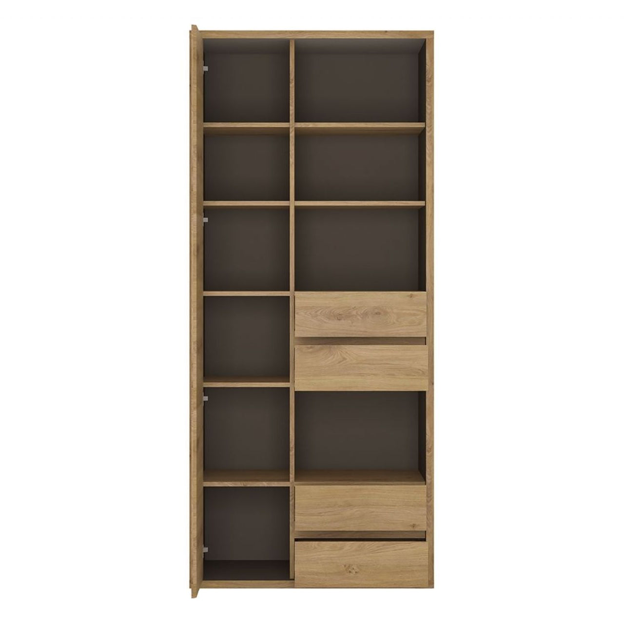 Traditional Tall Oak Finish 4 Drawer 1 Door Bookcase