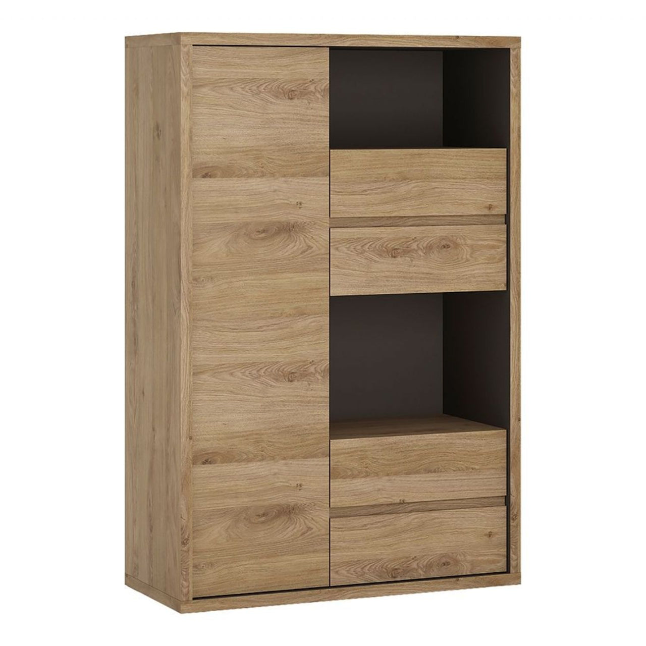 Dark Oak and Black 1 Door 4 Drawer Small Display Cabinet