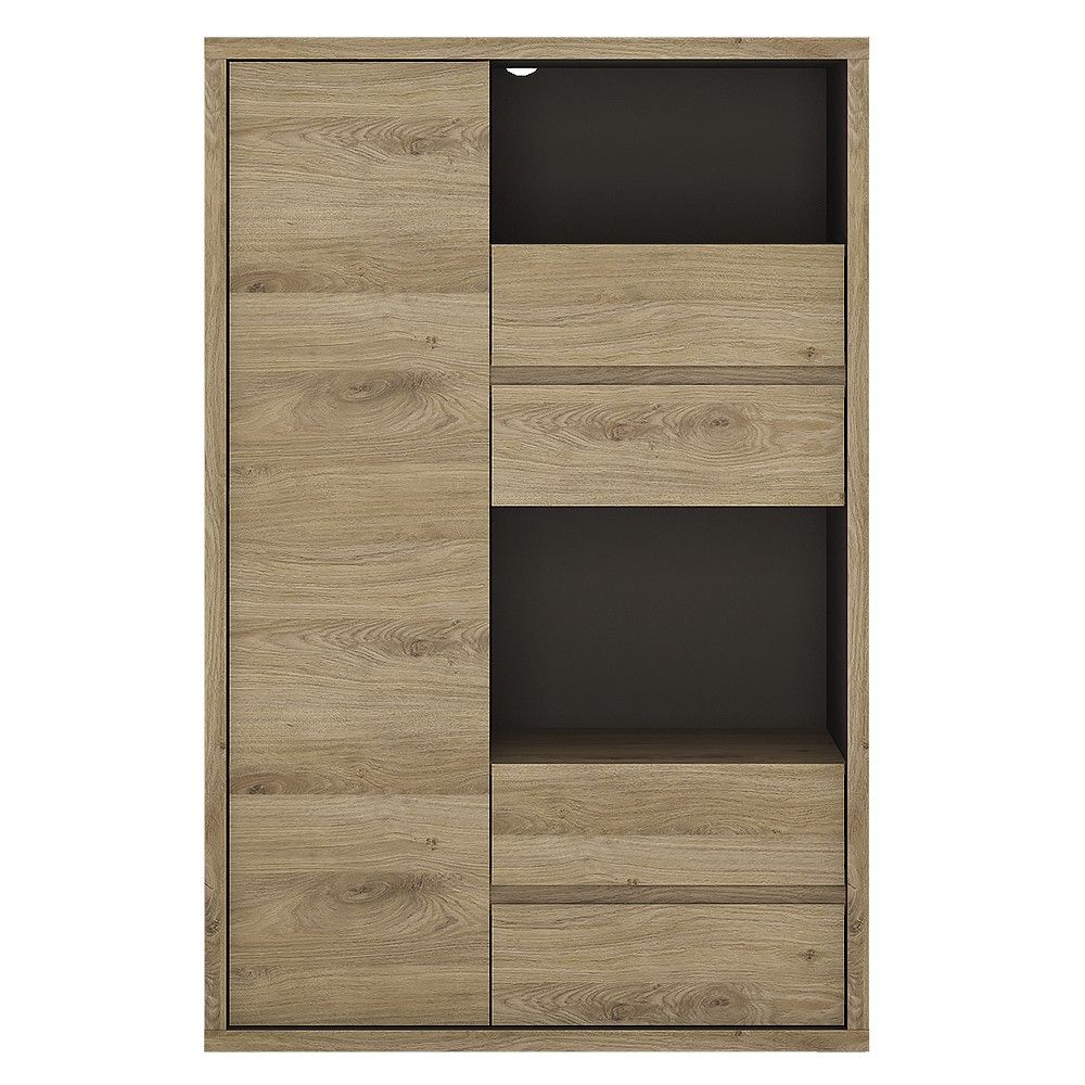 Dark Oak and Black 1 Door 4 Drawer Small Display Cabinet