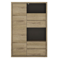 Thumbnail for Dark Oak and Black 1 Door 4 Drawer Small Display Cabinet