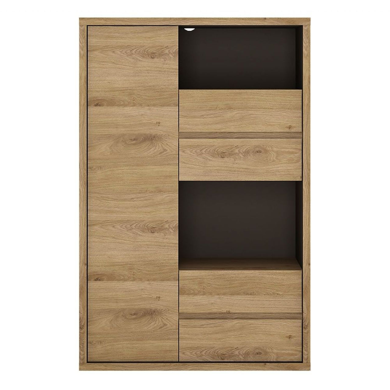 Dark Oak and Black 1 Door 4 Drawer Small Display Cabinet