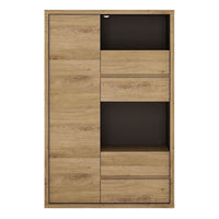 Thumbnail for Dark Oak and Black 1 Door 4 Drawer Small Display Cabinet