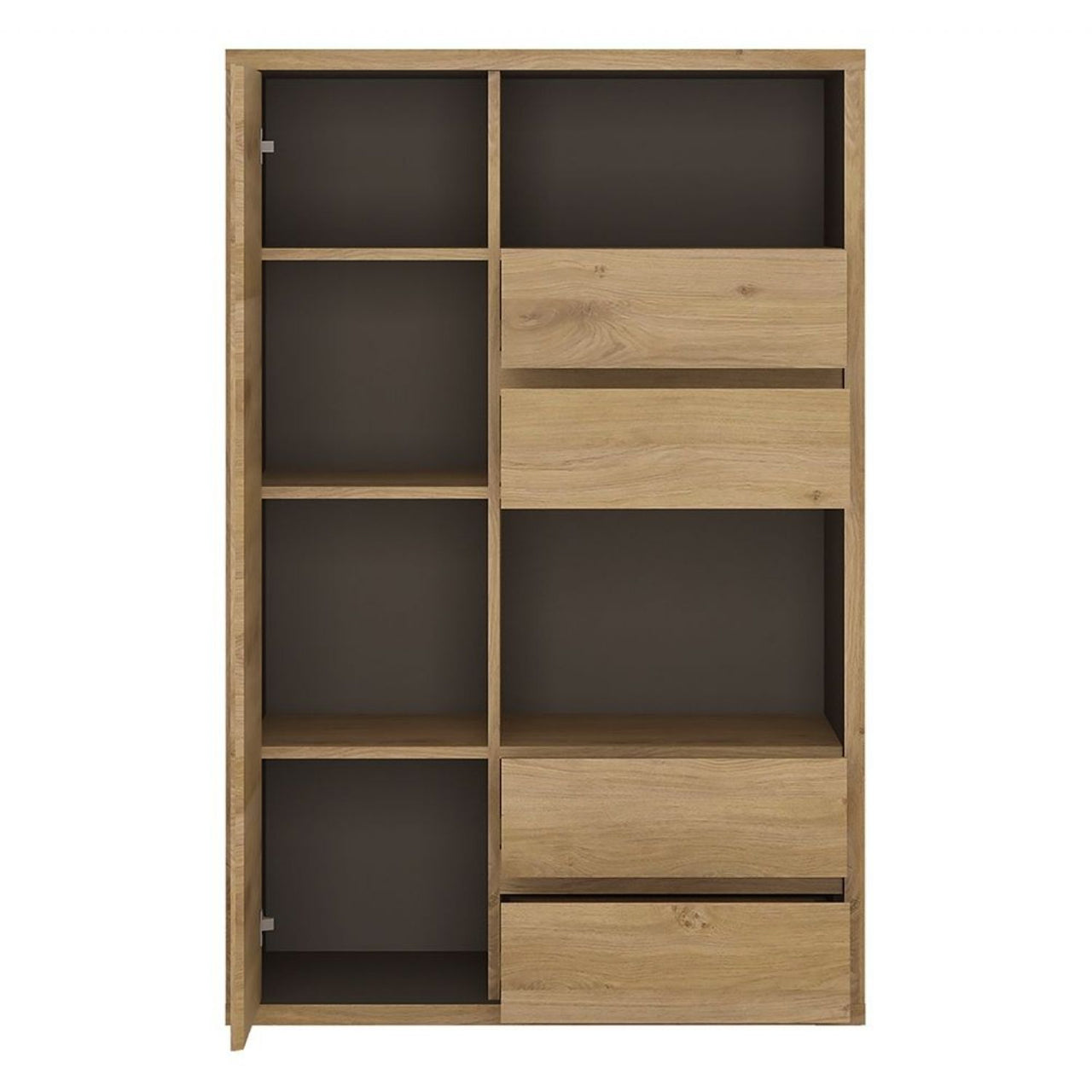 Dark Oak and Black 1 Door 4 Drawer Small Display Cabinet