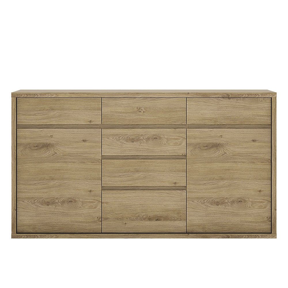 Traditional Oak Wide Large 6 Drawer Chest With Recessed Handles