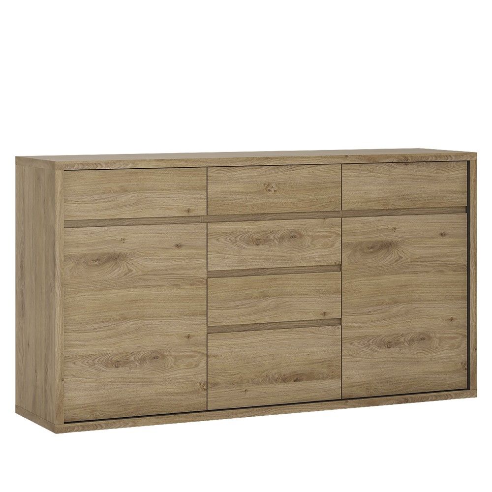 Traditional Oak Wide Large 6 Drawer Chest With Recessed Handles