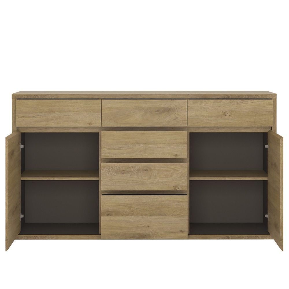 Traditional Oak Wide Large 6 Drawer Chest With Recessed Handles