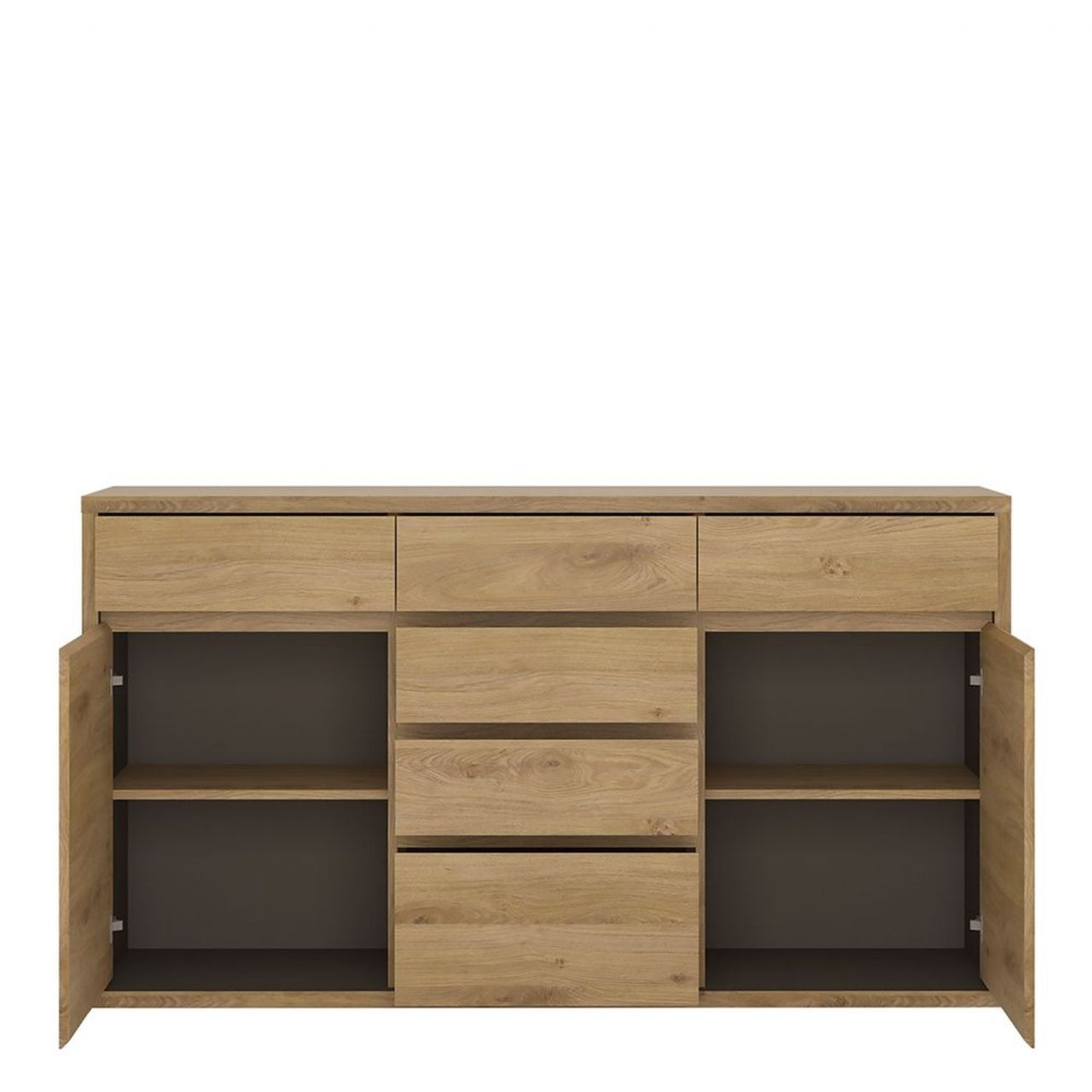 Traditional Oak Wide Large 6 Drawer Chest With Recessed Handles