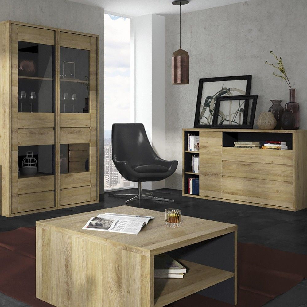 Modern Dark Oak Small Square Coffee Sofa Table With Shelf