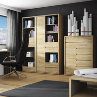 Thumbnail for Oak and Black Tall Narrow 3 Drawer Home Office Bookcase