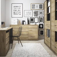 Thumbnail for Dark Oak and Black 2 Door 2 Drawer Narrow Slim Cabinet 197cm Tall