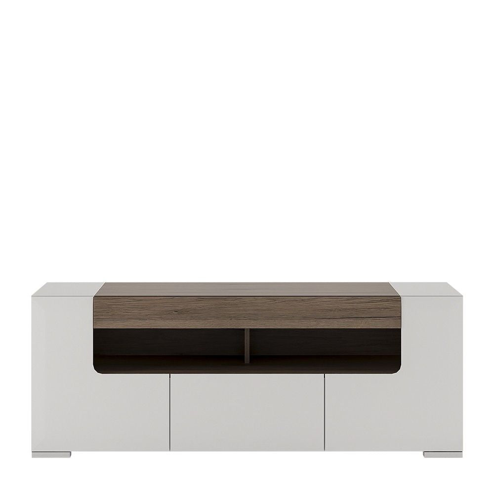 Wide White and Oak 2 Door 1 Drawer TV Cabinet