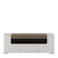 Thumbnail for Wide White and Oak 2 Door 1 Drawer TV Cabinet