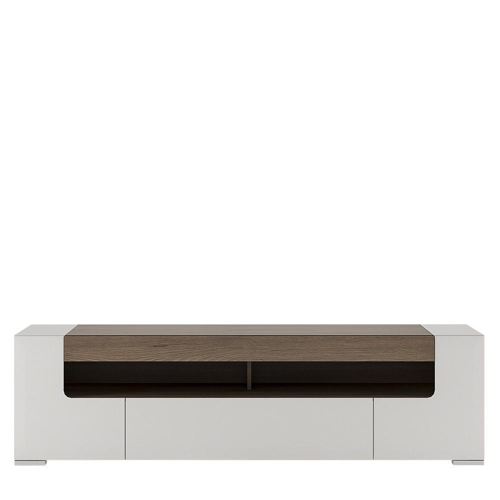 Modern Oak and White High Gloss Extra Wide Low TV Cabinet