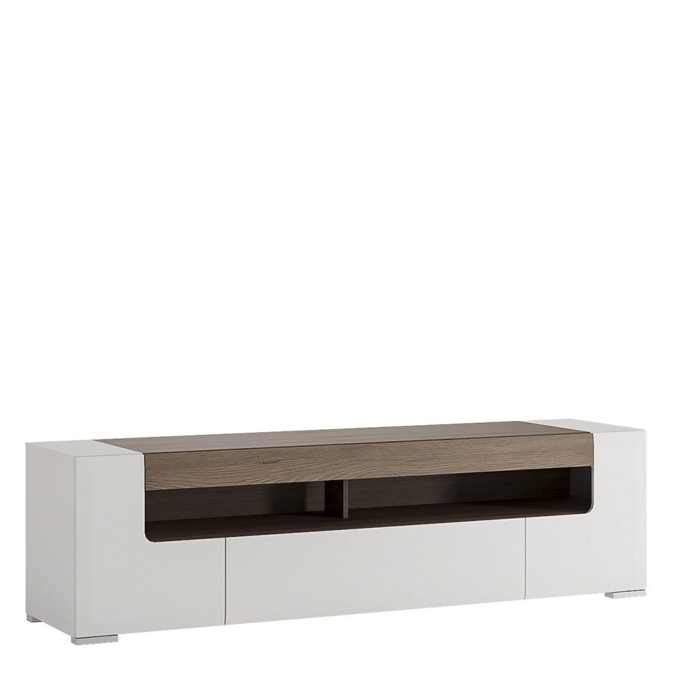 Modern Oak and White High Gloss Extra Wide Low TV Cabinet