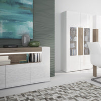 Thumbnail for Modern Wide White High Gloss 3 Door Large Sideboard Open Shelf